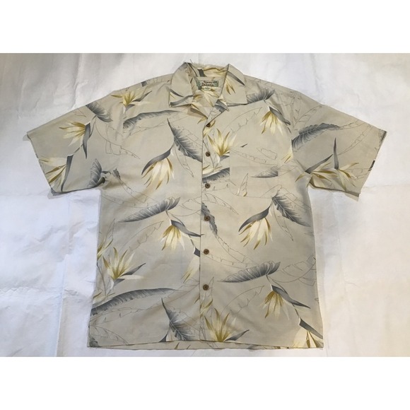 Tommy Bahama Other - Tommy Bahama Mens Silk Bird of Paradise Floral Camp Shirt Tan Grey XXL